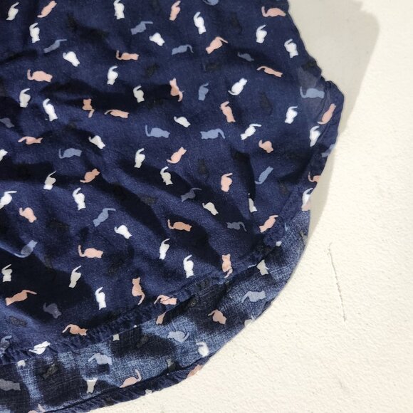 Loft Blouse Cat Print Long Sleeve XL Navy Blue - Picture 6 of 11